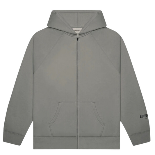 Fear of God Essentials Full Zip Up Hoodie Applique Logo Gray Flannel/Charcoal