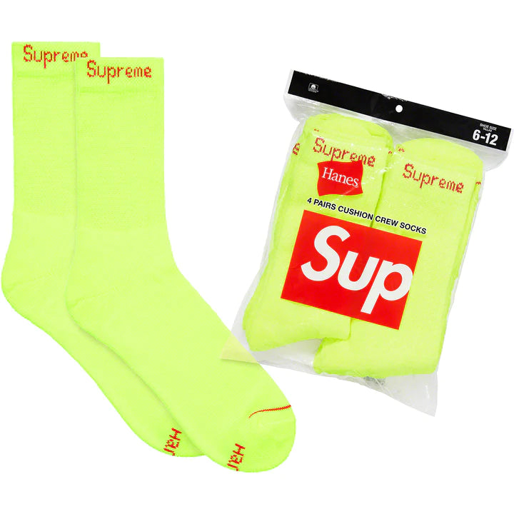 Supreme/Hanes Crew Socks Neon Yellow (4 Pack)