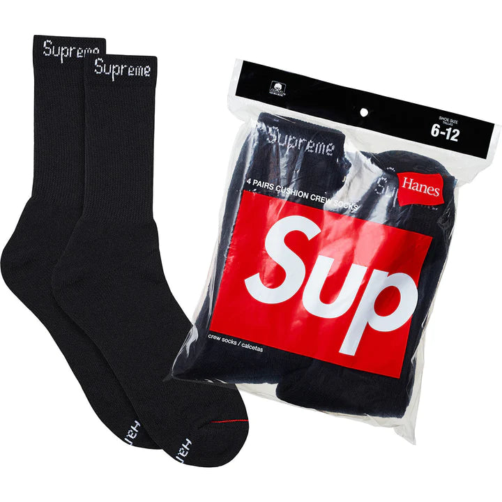 Supreme/Hanes Crew Socks Black (4 Pack)