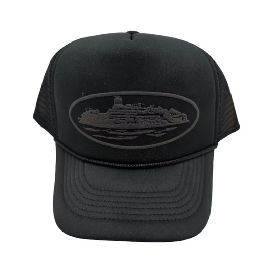 Corteiz Alcatraz Premium Puff Print Trucker Hat Black/Black